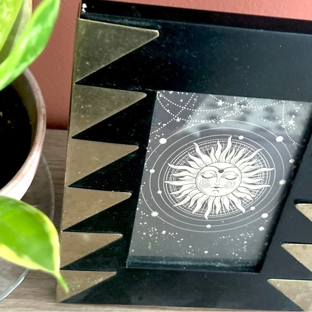 Retro Sun Celestial Art Framed Black & Gold Metal Framed Wall Art Postcard